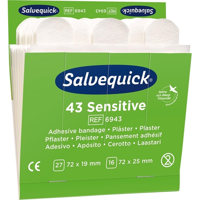 salvequick-ersatzfuellung-ref-6943-pflaster-sensitive-karton-6-x-43-stueck-7-2-x-1-9/2-5-cm-weiss-258-stueck
