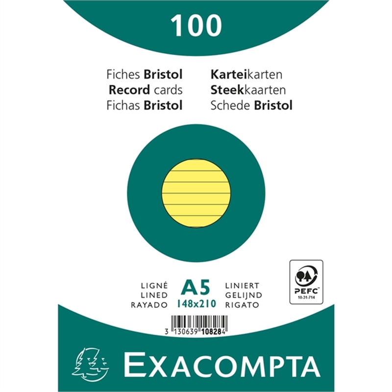 exacompta-karteikarte-liniert-a5-karton-205-g/m-gelb-100-stueck