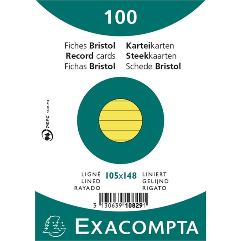 exacompta-karteikarte-liniert-a6-karton-205-g/m-gelb-100-stueck