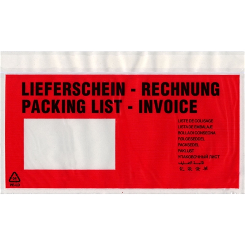 debatin-begleitpapiertasche-unipack-polyethylen-lieferschein-rechnung-selbstklebend-dl-240-x-140-mm-farblos/rot-100-stueck