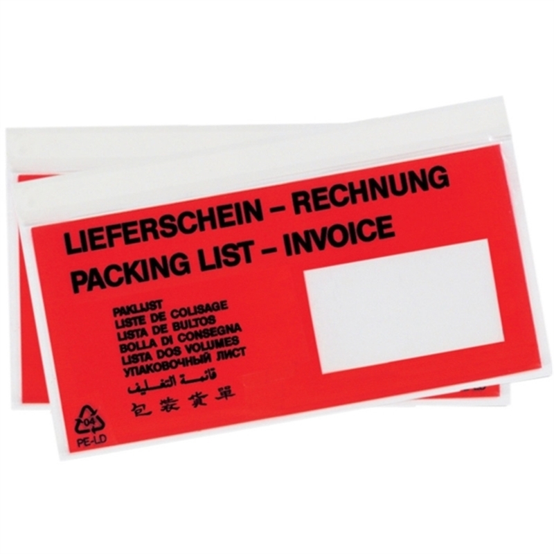 debatin-begleitpapiertasche-polyethylen-lieferschein-rechnung-10sprachig-selbstklebend-anklebeverschluss-lange-seite-offen-dl-220-x-110-mm-farblos/rot/schwarz-250-stueck