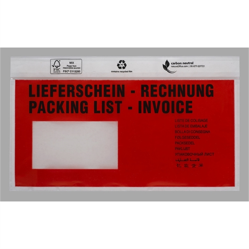 debatin-begleitpapiertasche-polyethylen-lieferschein-rechnung-10sprachig-selbstklebend-anklebeverschluss-lange-seite-offen-dl-220-x-110-mm-farblos/rot/schwarz-1-000-stueck