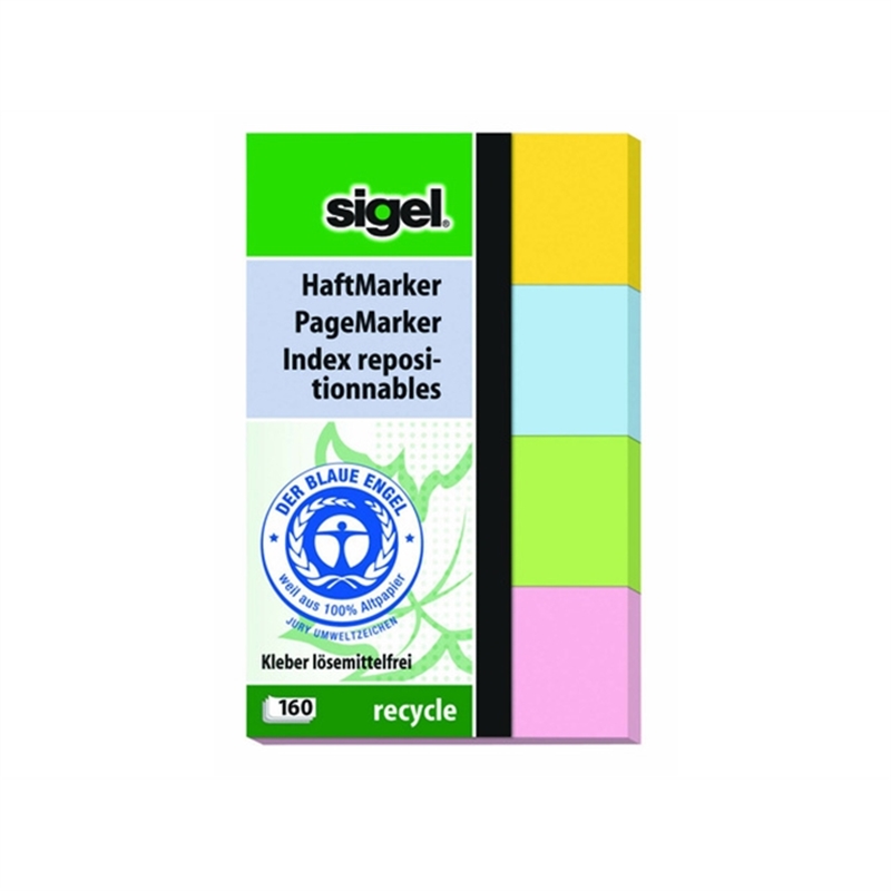 sigel-haftmarker-recycle-50-x-20-mm-4farbig-sortiert-4-x-40-blatt-1-set