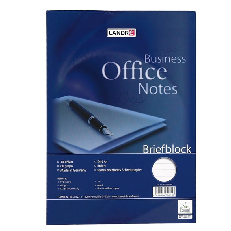 landre-briefblock-office-a4-100-blatt-liniert-60-g/m-inkl-linienblatt-kariert/liniert