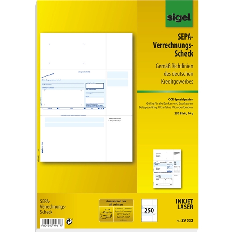 sigel-bankformular-verrechnungsscheck-a4-250-stueck