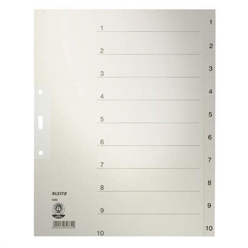 leitz-register-tauenpapier-rc-100-g/m-1-10-a4-volle-hoehe-ueberbreit-24-x-30-cm-10-blatt-grau