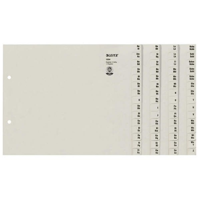 leitz-registerserie-tauenpapier-rc-100-g/m-4-ordner-a-z-2fach-lochung-a4-halbe-hoehe-60-blatt-grau