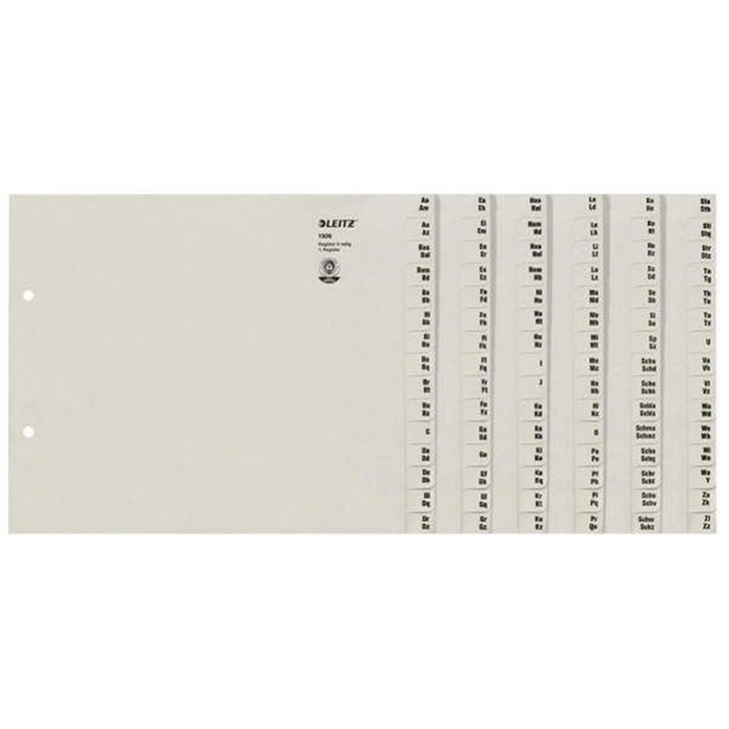 leitz-registerserie-tauenpapier-rc-100-g/m-6-ordner-a-z-2fach-lochung-a4-halbe-hoehe-90-blatt-grau