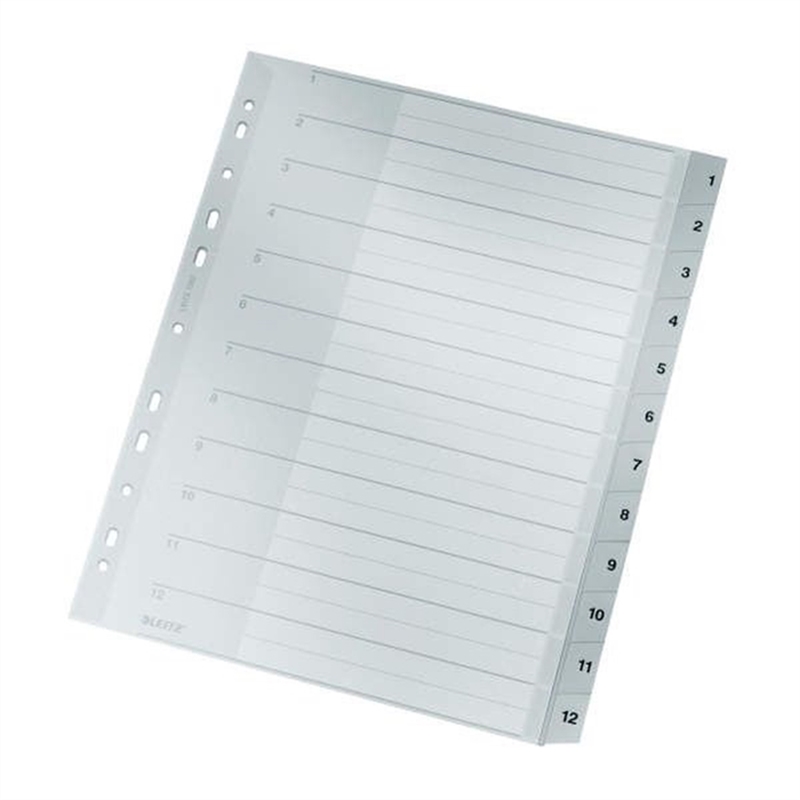 leitz-register-pp-1-12-a4-volle-hoehe-ueberbreit-23-8-x-29-7-cm-12-blatt-grau