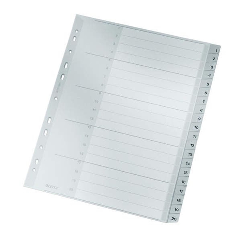 leitz-register-pp-1-20-a4-volle-hoehe-ueberbreit-23-8-x-29-7-cm-20-blatt-grau