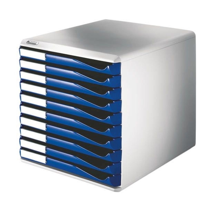 leitz-schubladenbox-ps-mit-10-schubladen-a4-lichtgrau/blau