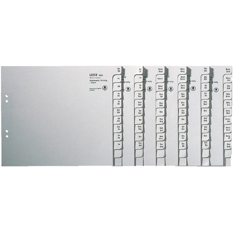 leitz-registerserie-tauenpapier-rc-100-g/m-50-ordner-a-z-2fach-lochung-a4-halbe-hoehe-600-blatt-grau