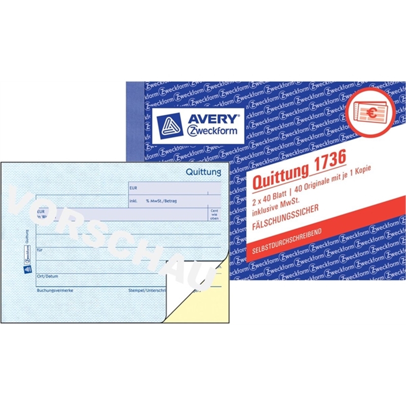 avery-zweckform-1736-quittung-inklusive-mwst-a6-quer-2fach-selbstdurchschreibend-1-/-2-blatt-bedruckt-2x40-blaetter