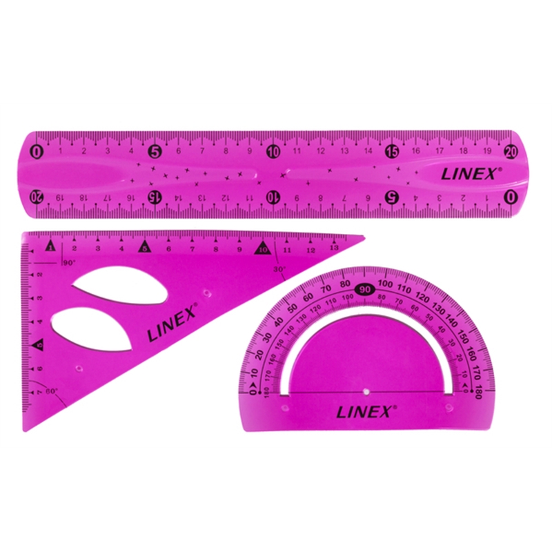 linex-set-lineal-20-cm-zeichendreieck13-cm-und-winkelmesser-pink