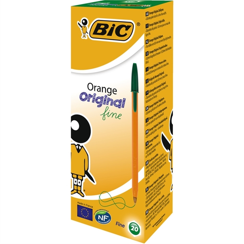 bic-kugelschreiber-orange-0-35-mm-schaftfarbe-orange-schreibfarbe-gruen-20-stueck