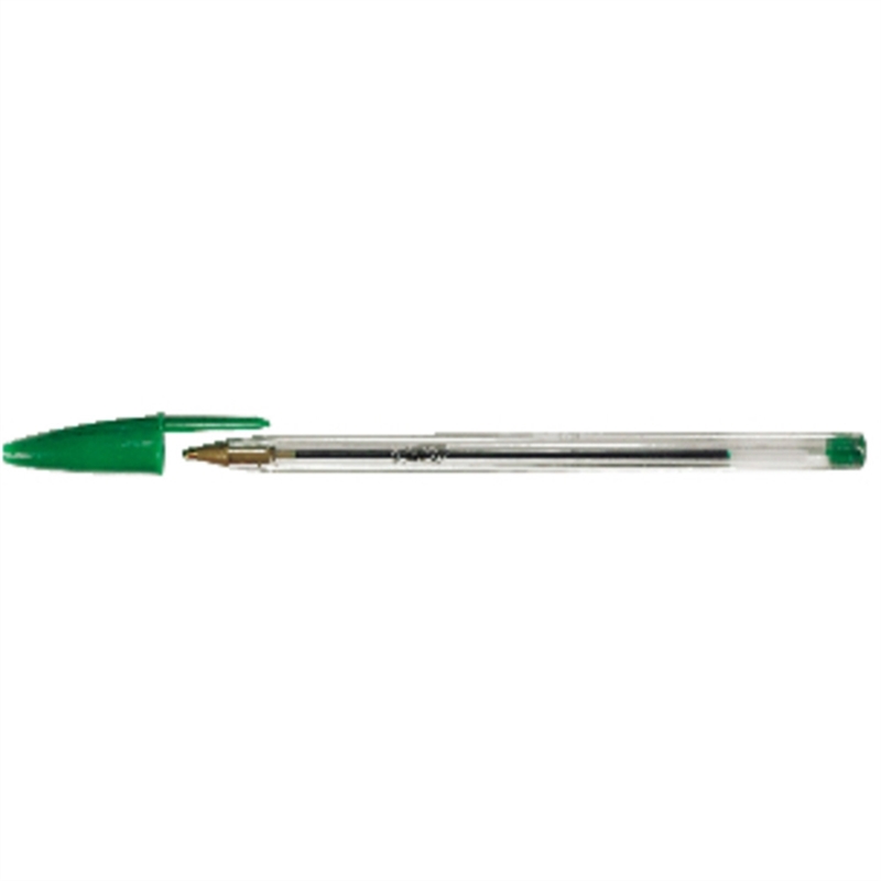 bic-kugelschreiber-cristal-0-4-mm-schaftfarbe-farblos-transparent-schreibfarbe-gruen-50-stueck