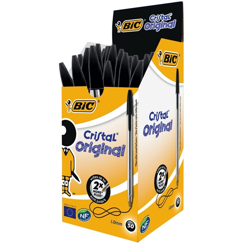 bic-kugelschreiber-cristal-0-4-mm-schaftfarbe-farblos-transparent-schreibfarbe-schwarz-50-stueck