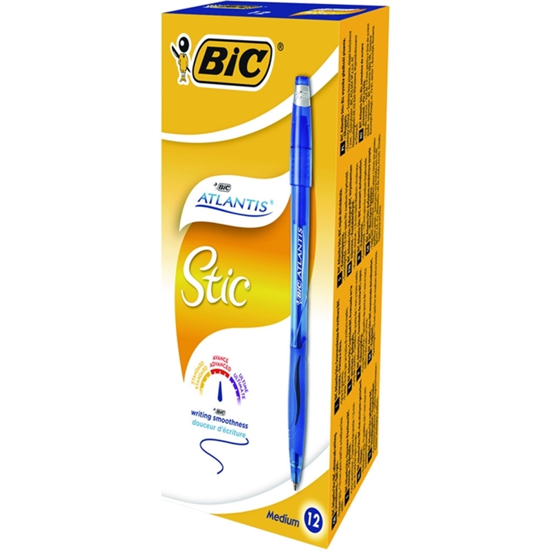 bic-kugelschreiber-atlantis-stic-mit-kappe-0-4-mm-schreibfarbe-blau-12-stueck