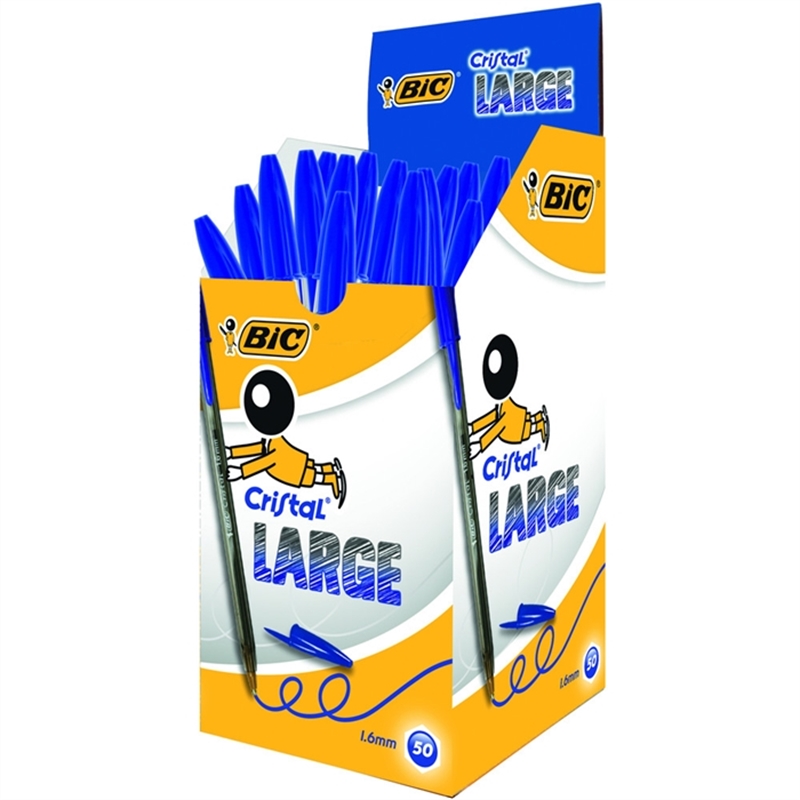 bic-kugelschreiber-cristal-0-6-mm-schaftfarbe-grau-transparent-schreibfarbe-blau-50-stueck