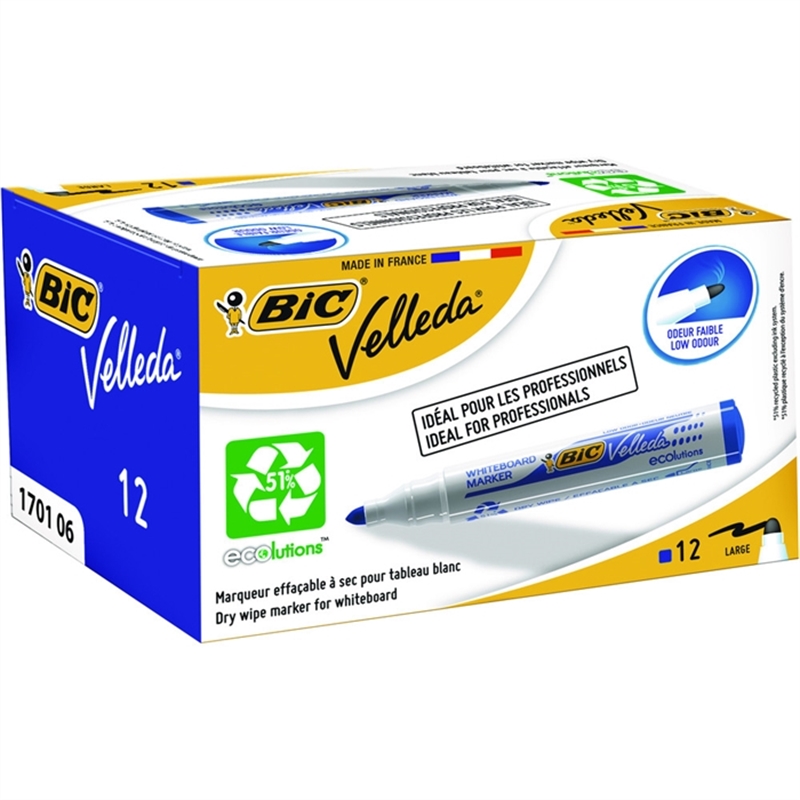 bic-boardmarker-ecolutions-velleda-1701-einweg-rundspitze-1-5-mm-schreibfarbe-blau-12-stueck