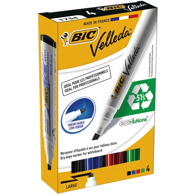 bic-boardmarker-ecolutions-velleda-1751-einweg-keilspitze-3-7-5-5-mm-schreibfarbe-4er-sortiert-4-stueck