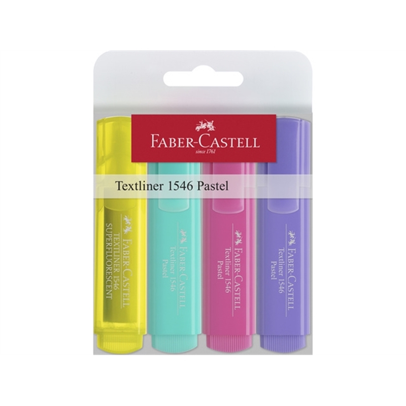 faber-castell-textmarker-textliner-46-pastel-superfluorescent-teilweise-nachfuellbar-keilspitze-1-/-2-/-5-mm-schaftfarbe-in-schreibfarbe-schreibfarbe-4er-sortiert-4-stueck