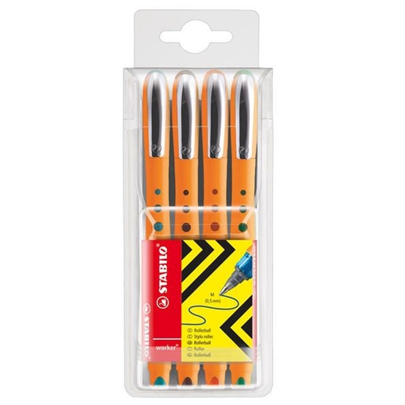 stabilo-tintenkugelschreiber-worker-mit-kappe-m-0-5-mm-schreibfarbe-4er-sortiert-4-stueck