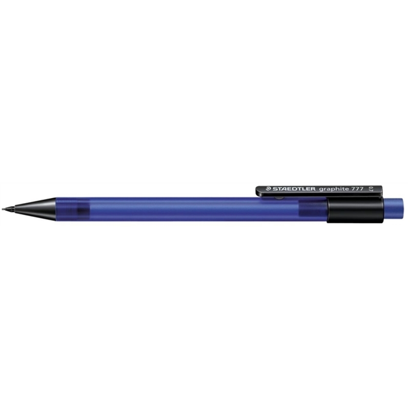 staedtler-druckbleistift-graphite-777-mit-radiergummi-gefuellt-nachfuellbar-minen-0-7-mm-schaftfarbe-blau-transparent-gefrostet