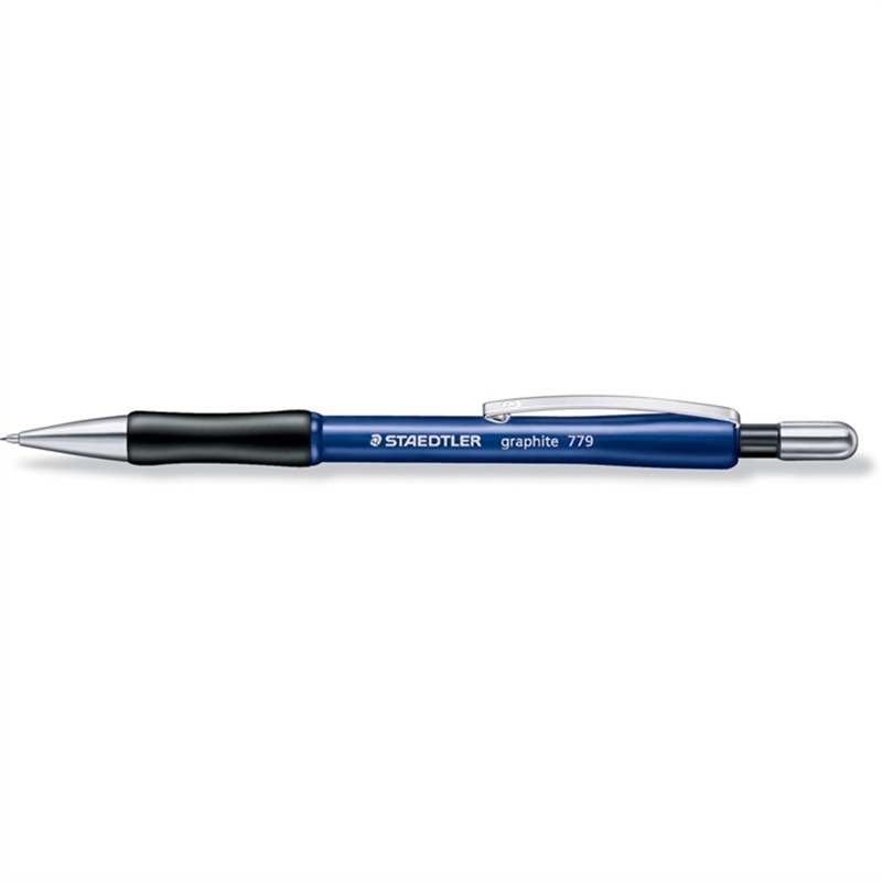 staedtler-druckbleistift-graphite-779-mit-radiergummi-nachfuellbar-minen-0-5-mm-b-schaftfarbe-blau-10-stueck