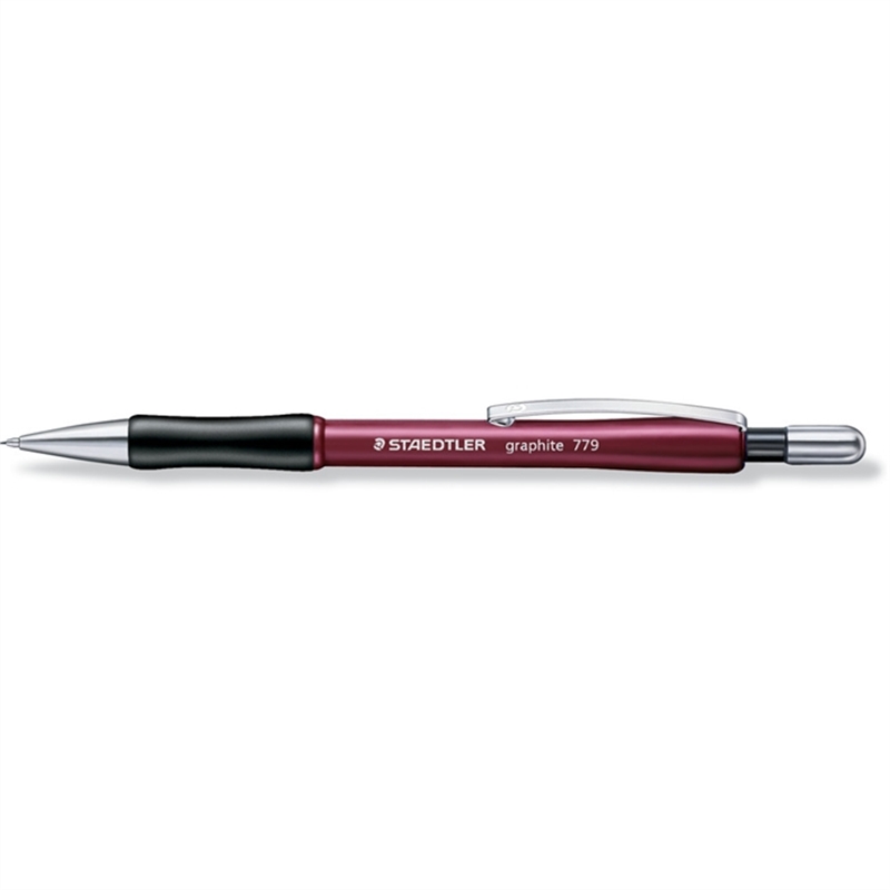 staedtler-druckbleistift-graphite-779-mit-radiergummi-nachfuellbar-minen-0-5-mm-b-schaftfarbe-rot-10-stueck