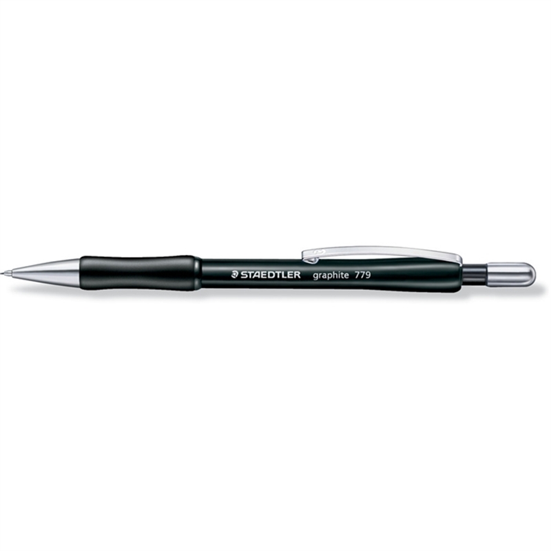 staedtler-druckbleistift-graphite-779-mit-radiergummi-nachfuellbar-minen-0-5-mm-b-schaftfarbe-schwarz-10-stueck