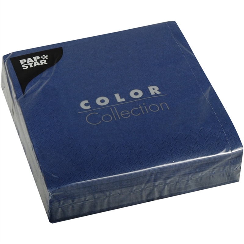 papstar-serviette-color-collection-tissue-3lagig-1/4-falz-33-x-33-cm-dunkelblau-50-stueck