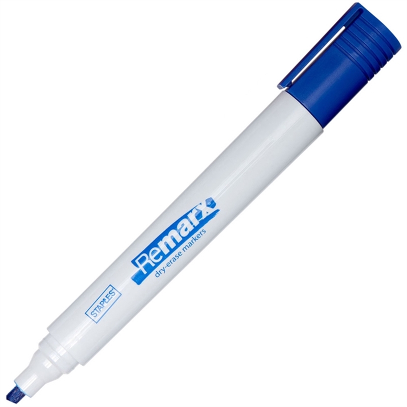 staples-boardmarker-keilspitze-1-5-3-mm-schaftfarbe-weiss-schreibfarbe-blau-10-stueck