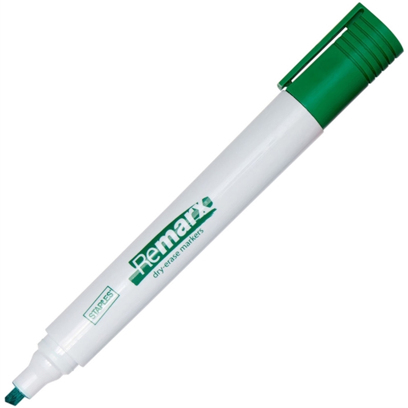 staples-boardmarker-keilspitze-1-5-3-mm-schaftfarbe-weiss-schreibfarbe-gruen-10-stueck