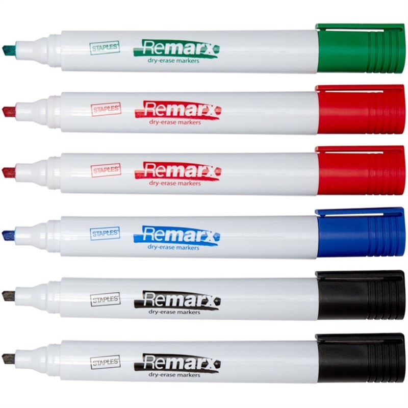 staples-boardmarker-keilspitze-1-5-3-mm-schaftfarbe-weiss-schreibfarbe-sortiert-6-stueck