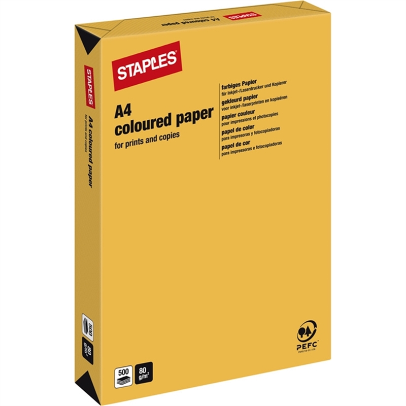 staples-multifunktionspapier-a4-80-g/m-gold-/-goldgelb-pastell-500-blatt