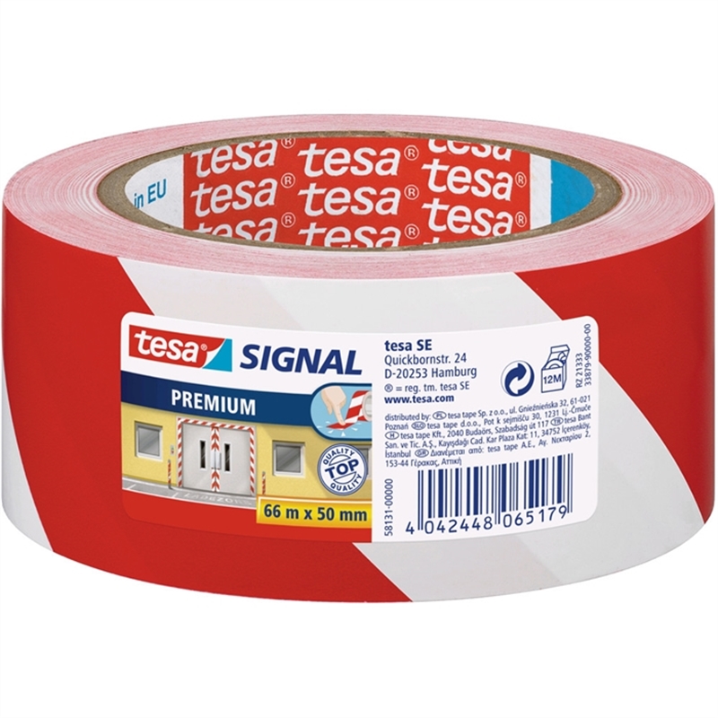 tesa-warnband-premium-diagonal-gestreift-selbstklebend-50-mm-x-66-m-weiss/rot-1-rolle