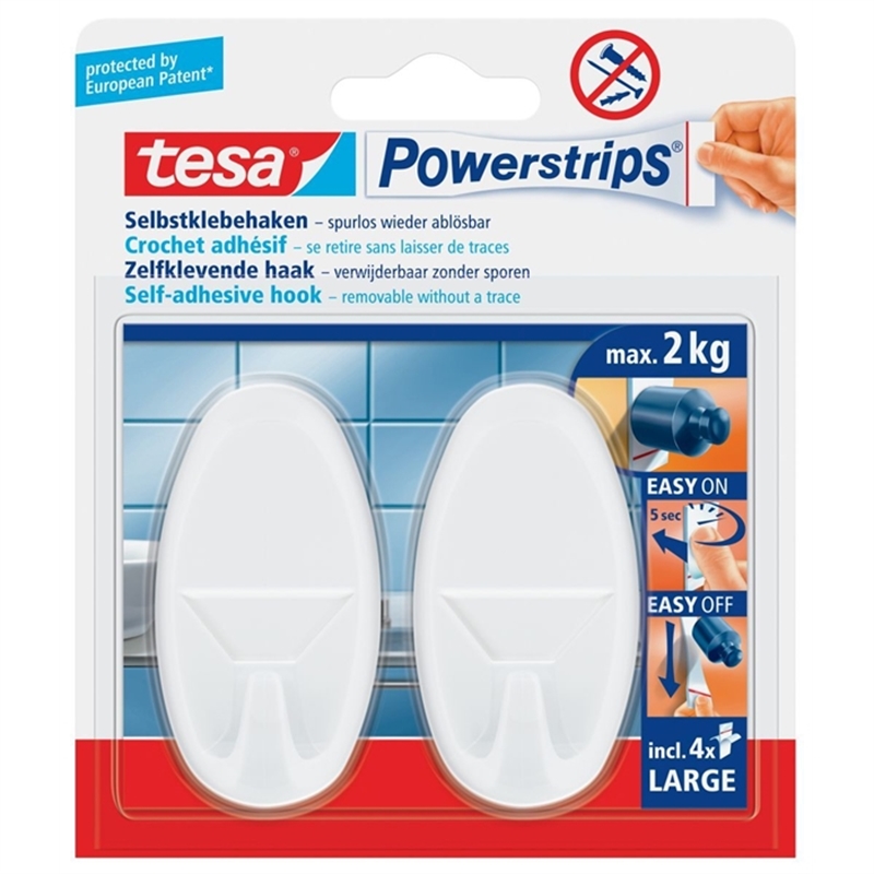 tesa-klebehaken-powerstrips-large-selbstklebend-weiss-2-haken-/-4-strips-2-stueck