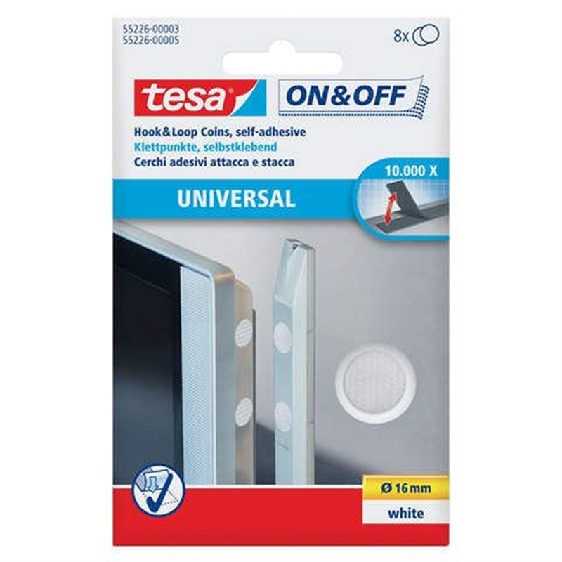 tesa-klettpunkt-on-off-selbstklebend-16-mm-weiss-8-stueck