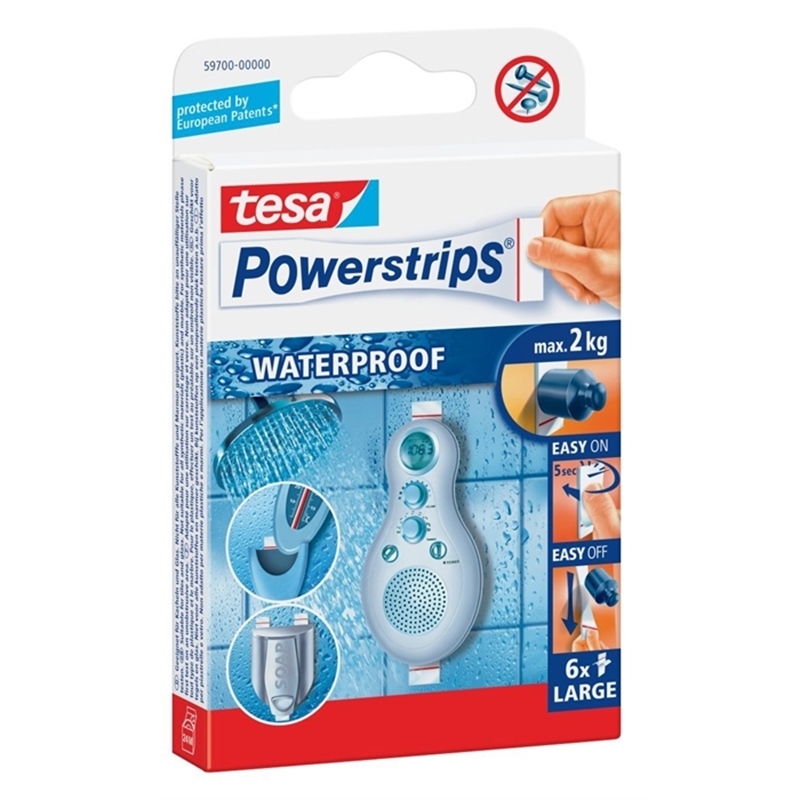 tesa-doppelklebestueck-powerstrips-waterproof-selbstklebend-fest-haftend-dennoch-abloesbar-20-x-50-mm-6-stueck