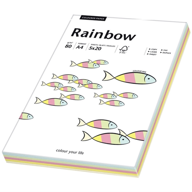 rainbow-multifunktionspapier-a4-80-g/m-5farbig-sortiert-pastell-5-x-20-blatt-100-blatt