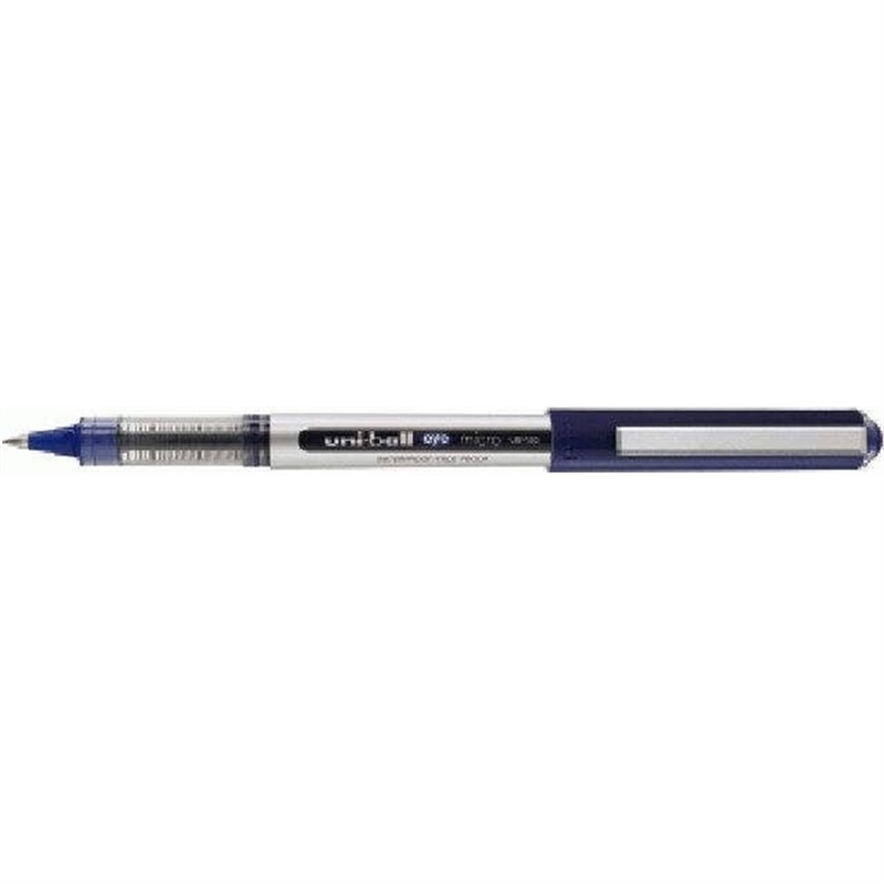 uni-ball-tintenkugelschreiber-eye-micro-ub-150-mit-kappe-0-2-mm-schaftfarbe-silber-schreibfarbe-blau