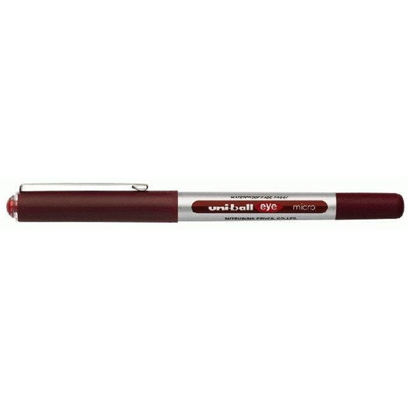 uni-ball-tintenkugelschreiber-eye-micro-ub-150-mit-kappe-0-2-mm-schaftfarbe-silber-schreibfarbe-rot