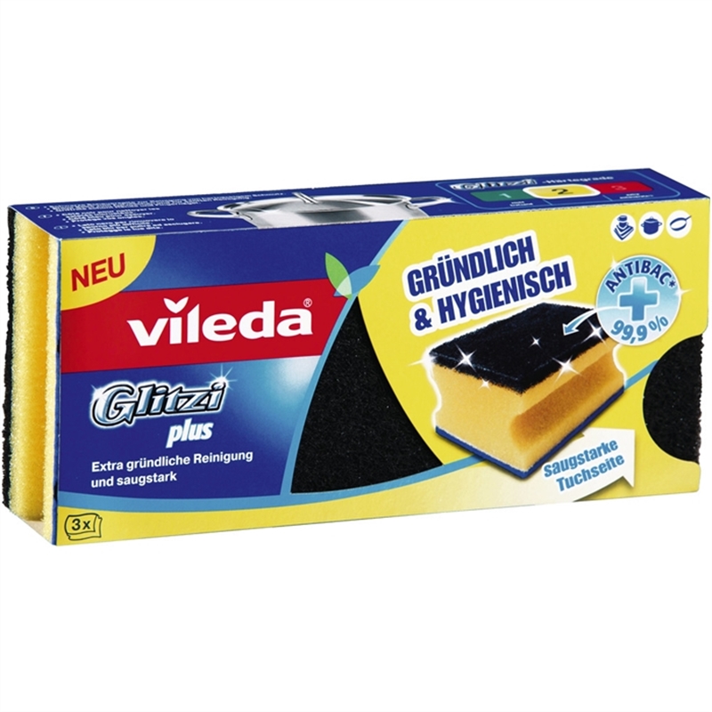 vileda-reinigungsschwamm-glitzi-plus-mit-antibac-mit-griffrille-9-x-7-x-4-5-cm-schwarz/gelb/blau-3-stueck