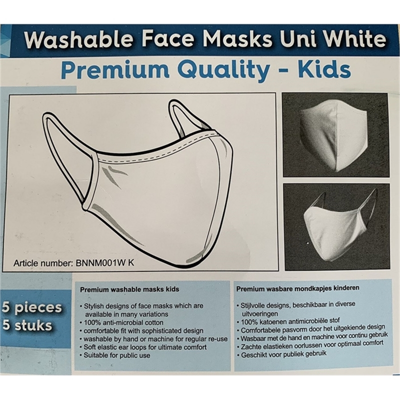 acropaq-m001wk-premium-washable-masks-kids-white-5-pcs