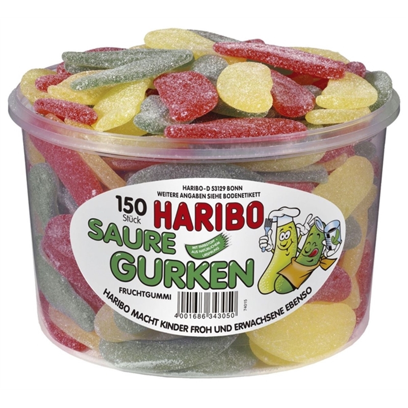 haribo-fruchtgummi-150-stueck-saure-gurken-klarsichtdose-1-350-g