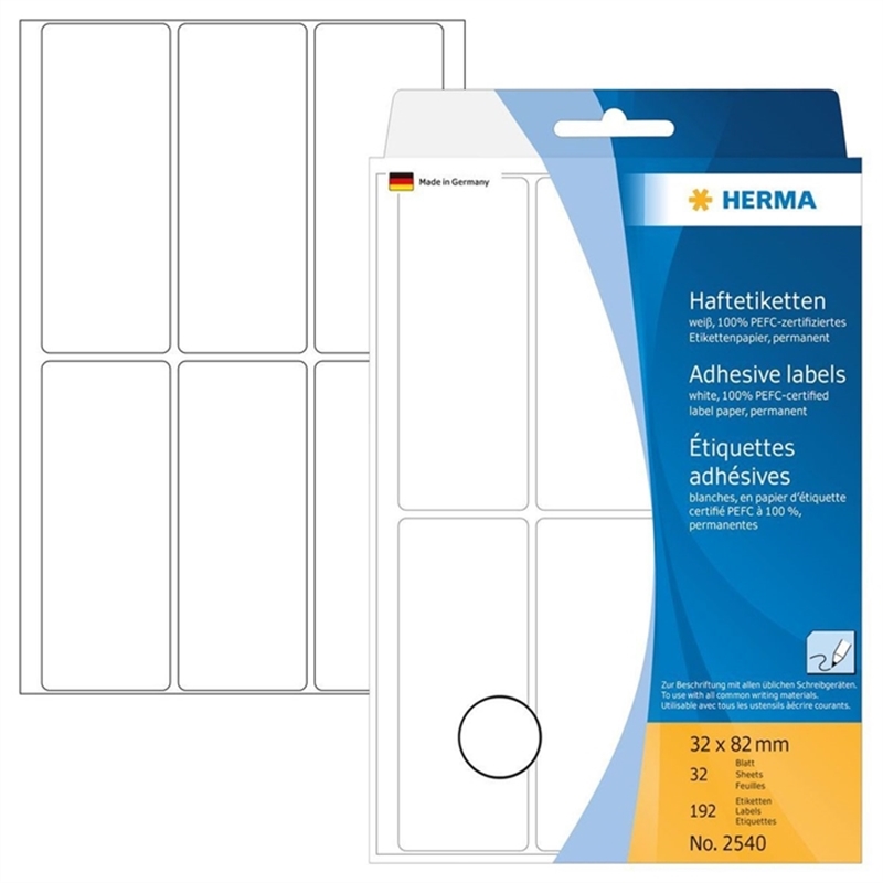 herma-etikett-handbeschriftung-auf-bogen-selbstklebend-spezialpapier-32-x-82-mm-weiss-192-stueck