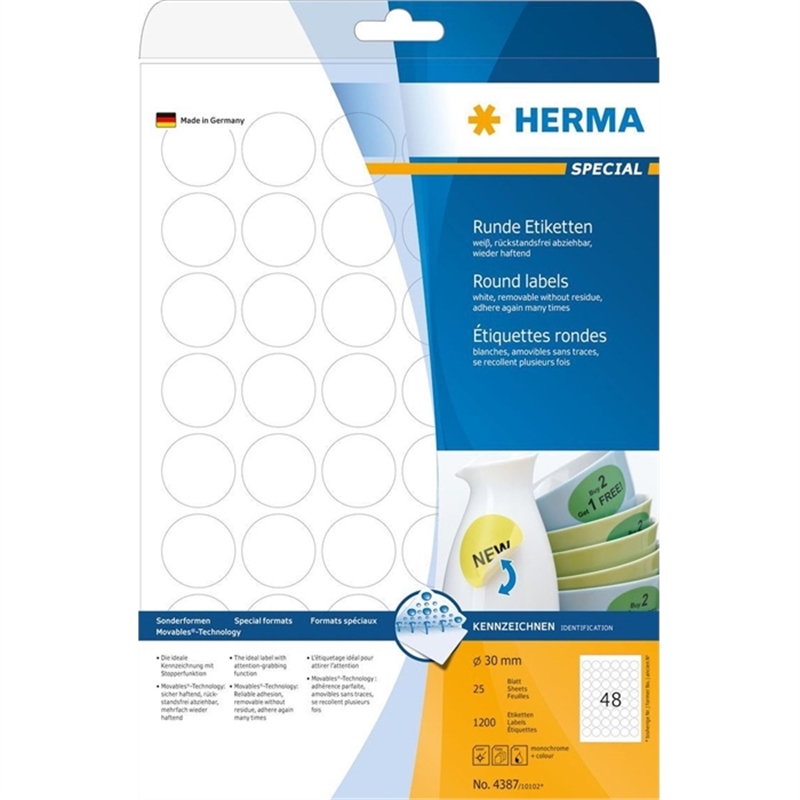 herma-etikett-inkjet/laser/kopierer-selbstklebend-abloesbar-rund-30-mm-weiss-1-200-stueck