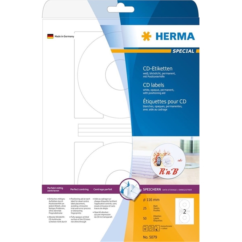 herma-etikett-cds/dvds-inkjet/laser/kopierer-selbstklebend-loch-41-mm-116-mm-weiss-50-stueck