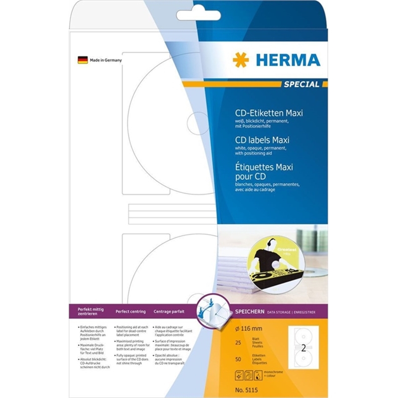 herma-etikett-cds/dvds-inkjet/laser/kopierer-selbstklebend-loch-17-mm-116-mm-weiss-50-stueck